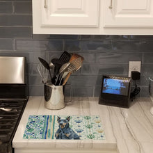 Load image into Gallery viewer, Blue Doberman Pinscher Coastal Sea Glass Glass Cutting Board