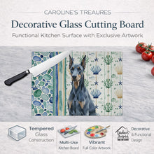 Load image into Gallery viewer, Blue Doberman Pinscher Coastal Sea Glass Glass Cutting Board
