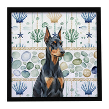 Load image into Gallery viewer, Doberman Pinscher Coastal Sea Glass Framed Metal Print