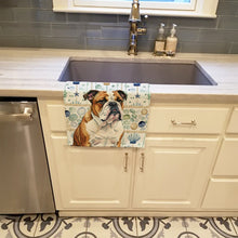 Load image into Gallery viewer, Brindle and White English Bulldog Coastal Sea Glass Kitchen Towel