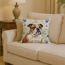 Load image into Gallery viewer, Brindle and White English Bulldog Coastal Sea Glass Throw Pillow