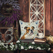 Load image into Gallery viewer, Brindle and White English Bulldog Coastal Sea Glass Throw Pillow