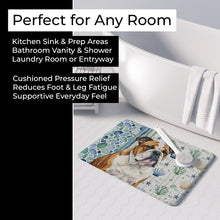 Load image into Gallery viewer, Brindle and White English Bulldog Coastal Sea Glass Memory Foam Kitchen Mat