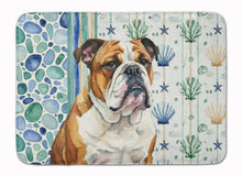 Load image into Gallery viewer, Brindle and White English Bulldog Coastal Sea Glass Memory Foam Kitchen Mat