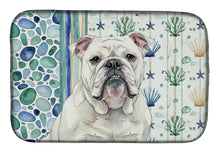 Load image into Gallery viewer, White English Bulldog Coastal Sea Glass Dish Drying Mat