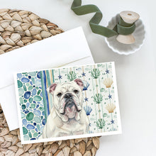 Load image into Gallery viewer, White English Bulldog Coastal Sea Glass Greeting Cards Pack of 8