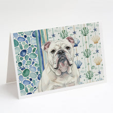 Load image into Gallery viewer, White English Bulldog Coastal Sea Glass Greeting Cards Pack of 8