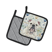 Load image into Gallery viewer, White English Bulldog Coastal Sea Glass Pair of Pot Holders