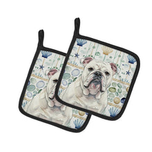 Load image into Gallery viewer, White English Bulldog Coastal Sea Glass Pair of Pot Holders
