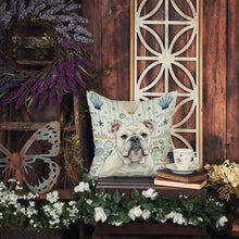 Load image into Gallery viewer, White English Bulldog Coastal Sea Glass Throw Pillow