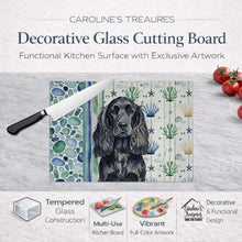 Load image into Gallery viewer, Black English Cocker Spaniel Coastal Sea Glass Glass Cutting Board