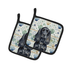 Load image into Gallery viewer, Black English Cocker Spaniel Coastal Sea Glass Pair of Pot Holders