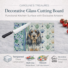 Load image into Gallery viewer, Blue Roan &amp; Tan English Cocker Spaniel Coastal Sea Glass Glass Cutting Board