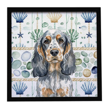 Load image into Gallery viewer, Blue Roan &amp; Tan English Cocker Spaniel Coastal Sea Glass Framed Metal Print