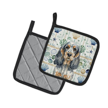 Load image into Gallery viewer, Blue Roan &amp; Tan English Cocker Spaniel Coastal Sea Glass Pair of Pot Holders