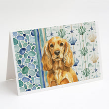 Load image into Gallery viewer, Golden English Cocker Spaniel Coastal Sea Glass Greeting Cards Pack of 8