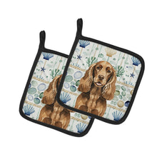 Load image into Gallery viewer, Liver English Cocker Spaniel Coastal Sea Glass Pair of Pot Holders