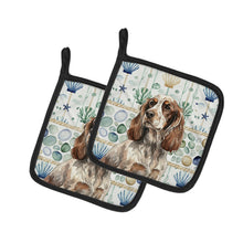 Load image into Gallery viewer, Liver Roan English Cocker Spaniel Coastal Sea Glass Pair of Pot Holders
