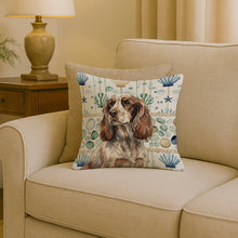 Load image into Gallery viewer, Liver Roan English Cocker Spaniel Coastal Sea Glass Throw Pillow