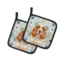 Load image into Gallery viewer, Orange Roan English Cocker Spaniel Coastal Sea Glass Pair of Pot Holders