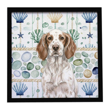 Load image into Gallery viewer, Liver Belton English Setter Coastal Sea Glass Framed Metal Print