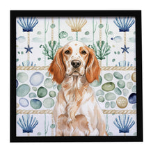 Load image into Gallery viewer, Orange Belton English Setter Coastal Sea Glass Framed Metal Print