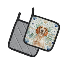 Load image into Gallery viewer, Orange Belton English Setter Coastal Sea Glass Pair of Pot Holders