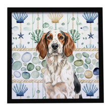 Load image into Gallery viewer, Tricolor English Setter Coastal Sea Glass Framed Metal Print