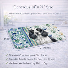 Load image into Gallery viewer, Black and White English Springer Spaniel Coastal Sea Glass Dish Drying Mat
