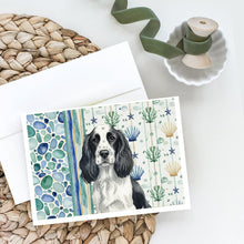 Load image into Gallery viewer, Black and White English Springer Spaniel Coastal Sea Glass Greeting Cards Pack of 8