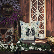 Load image into Gallery viewer, Black and White English Springer Spaniel Coastal Sea Glass Throw Pillow