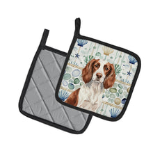 Load image into Gallery viewer, Liver and White English Springer Spaniel Coastal Sea Glass Pair of Pot Holders