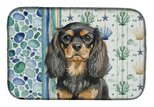 Load image into Gallery viewer, Black and Tan English Toy Spaniel Coastal Sea Glass Dish Drying Mat