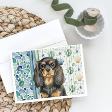 Load image into Gallery viewer, Black and Tan English Toy Spaniel Coastal Sea Glass Greeting Cards Pack of 8