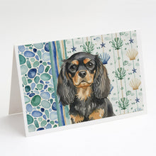 Load image into Gallery viewer, Black and Tan English Toy Spaniel Coastal Sea Glass Greeting Cards Pack of 8