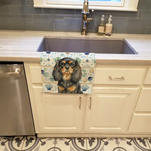 Load image into Gallery viewer, Black and Tan English Toy Spaniel Coastal Sea Glass Kitchen Towel
