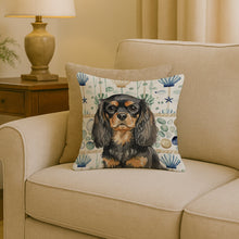 Load image into Gallery viewer, Black and Tan English Toy Spaniel Coastal Sea Glass Throw Pillow
