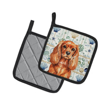 Load image into Gallery viewer, Ruby English Toy Spaniel Coastal Sea Glass Pair of Pot Holders