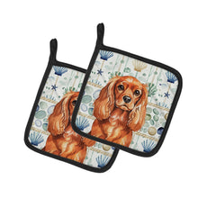 Load image into Gallery viewer, Ruby English Toy Spaniel Coastal Sea Glass Pair of Pot Holders