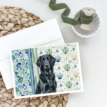 Load image into Gallery viewer, Black Flat-Coated Retriever Coastal Sea Glass Greeting Cards Pack of 8