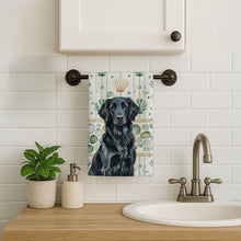 Load image into Gallery viewer, Black Flat-Coated Retriever Coastal Sea Glass Kitchen Towel