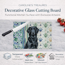 Load image into Gallery viewer, Black Flat-Coated Retriever Coastal Sea Glass Glass Cutting Board