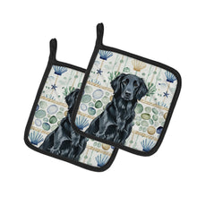 Load image into Gallery viewer, Black Flat-Coated Retriever Coastal Sea Glass Pair of Pot Holders