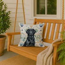 Load image into Gallery viewer, Black Flat-Coated Retriever Coastal Sea Glass Throw Pillow