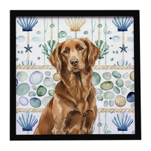 Load image into Gallery viewer, Liver Flat-Coated Retriever Coastal Sea Glass Framed Metal Print