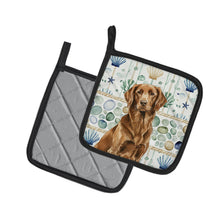 Load image into Gallery viewer, Liver Flat-Coated Retriever Coastal Sea Glass Pair of Pot Holders