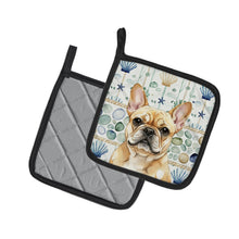 Load image into Gallery viewer, Fawn French Bulldog Coastal Sea Glass Pair of Pot Holders
