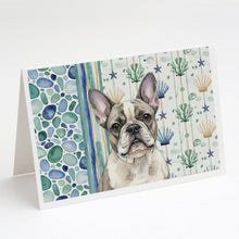 Load image into Gallery viewer, Pied French Bulldog Coastal Sea Glass Greeting Cards Pack of 8