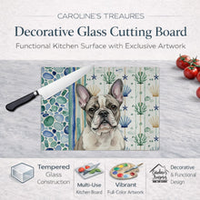 Load image into Gallery viewer, Pied French Bulldog Coastal Sea Glass Glass Cutting Board