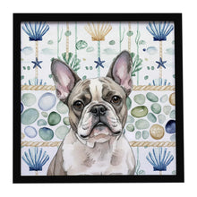 Load image into Gallery viewer, Pied French Bulldog Coastal Sea Glass Framed Metal Print